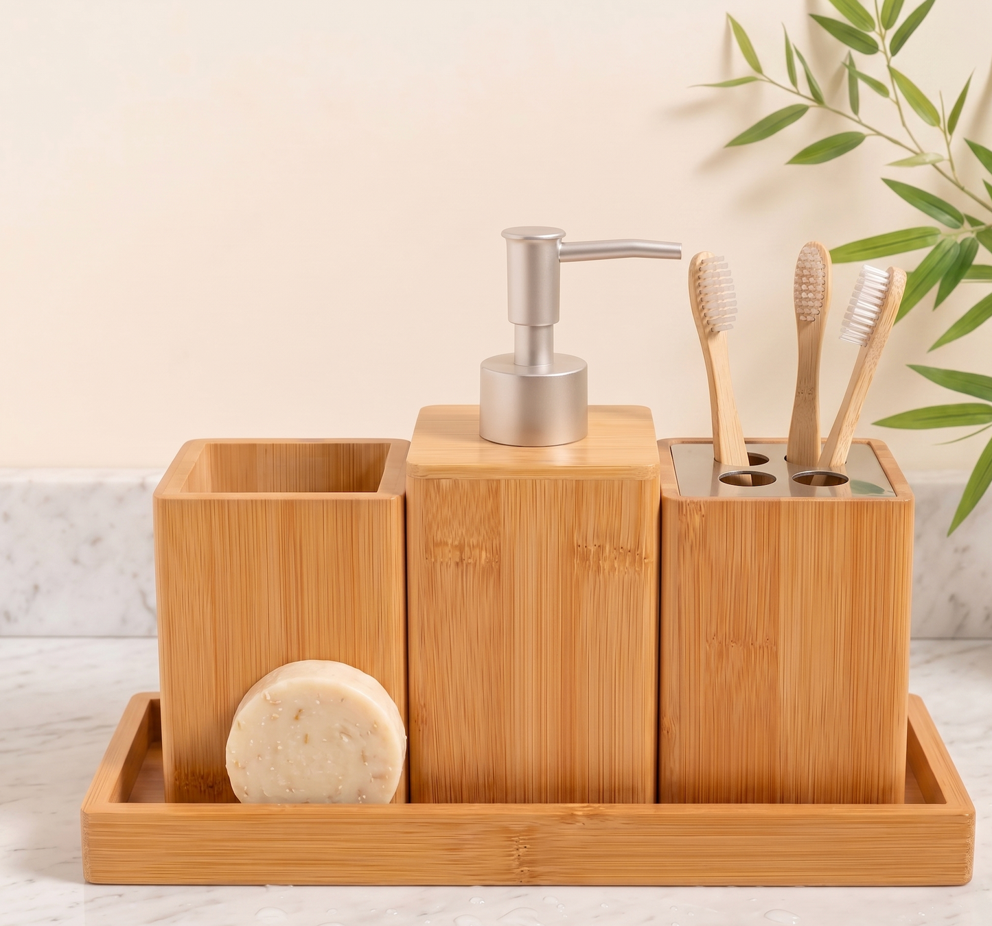 Set de Accesorios de Baño en Bambú Natural
