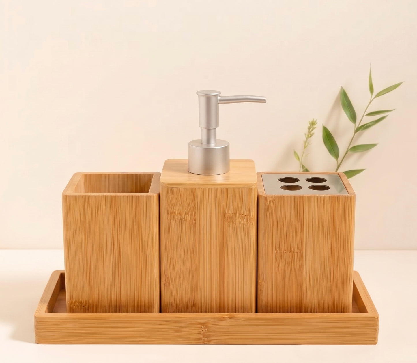 Set de Accesorios de Baño en Bambú Natural