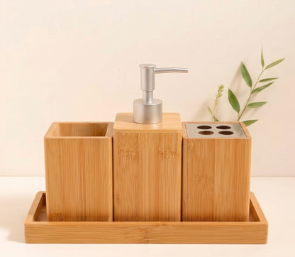 Set de Accesorios de Baño en Bambú Natural